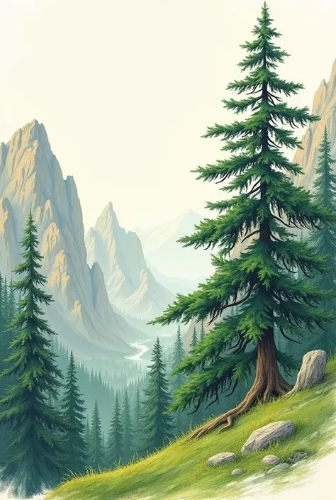 Trees on mountain drawing