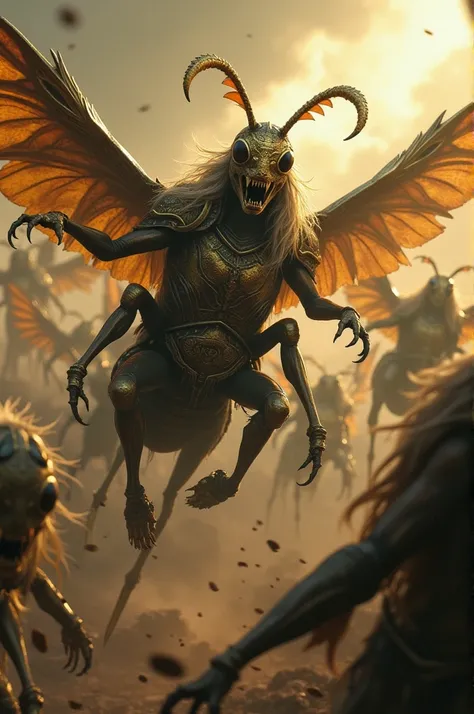 The locusts looked like horses prepared for battle. They had on their heads something that looked like golden crowns., and the face looked human. 8The hair was like a woman&#39;s, and the teeth, like those of lions. 9They wore breastplates like iron, and t...