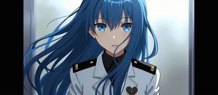 They, helping esdeath, akame ga kill, Characteristics:
- **hair**: Long and blue.
- **eyes**: blue.
- **uniform**: He usually wears a white military uniform..
- **Accessories**: He wears a wide black ribbon around his neck..
- **symbol**: A dark broken hea...