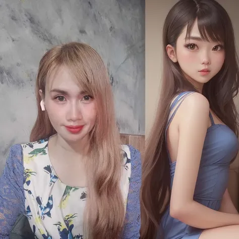 arafed woman Have long hair and a blue dress sitting on a couch, Lalisa Manoban, cute vtuber house, Leaked images, Sakimi-chan, Thai anime girl, Have long hair, Cindy Avelino, with bangs, Sakimi-chan, 2 , with a round face, with a precise face, 🤤 Portrait ...