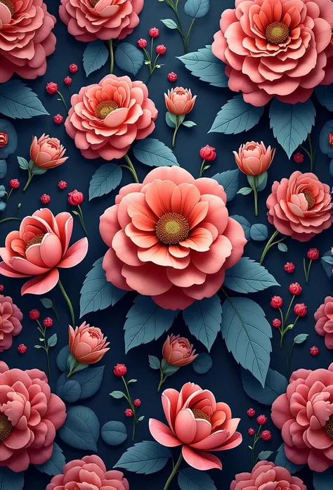 Beautiful repeating floral pattern，Jewel Tones, Effect, Surrealism , pintrest, The hexadecimal code color is 5ABCB9, 63E2C6, FB6376, 613F75, Only 0C6291, flow, wallpaper, artistic