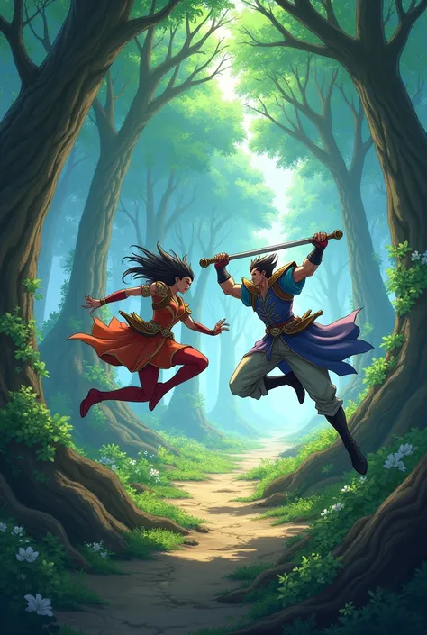 Anime style fighting forest 