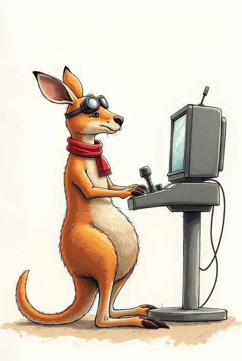 A kangaroo in a flight simulator hand drawing
