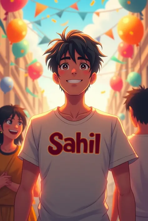 lord krishan happy birthday party with name sahil on t shirt men anime photo