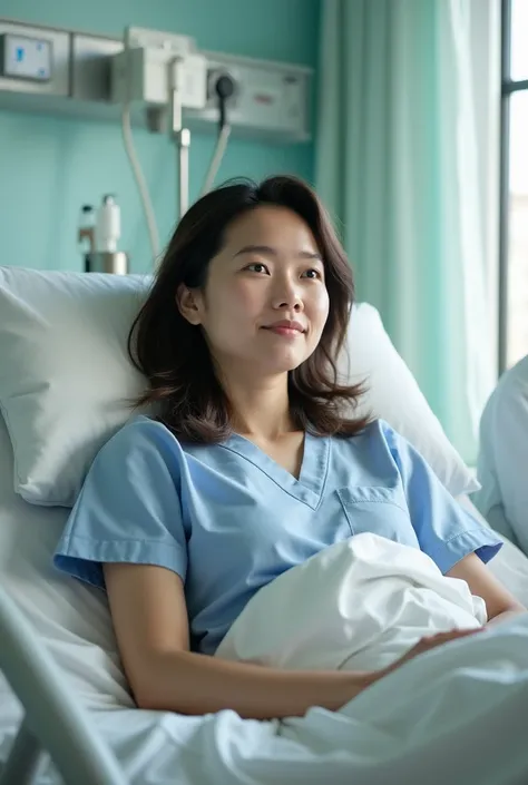 A human like nice female patient sitting in hospital she is sitting 
