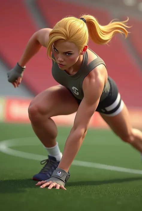 Blonde player in tight clothes