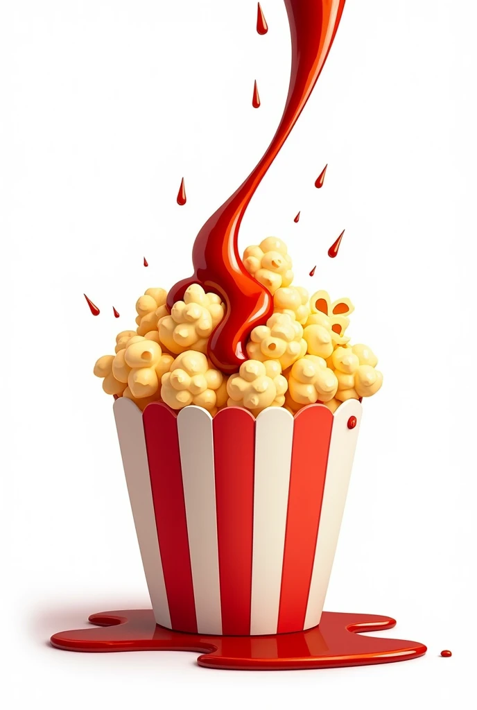 popcorn and on top it has red barbecue sauce going towards black, above it and with a white background, that it looks like a cartoon