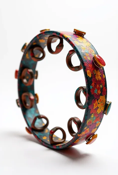 Drawing of a colorful tambourine, white background, best qualityer