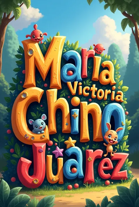 word "Maria Victoria Chino Juarez" in disney or pixar style letters