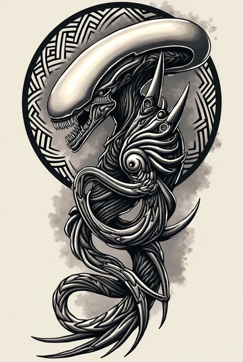 Tatouage xenomorphe en style maori sur lavant bras en forme de cercle de  dimension 