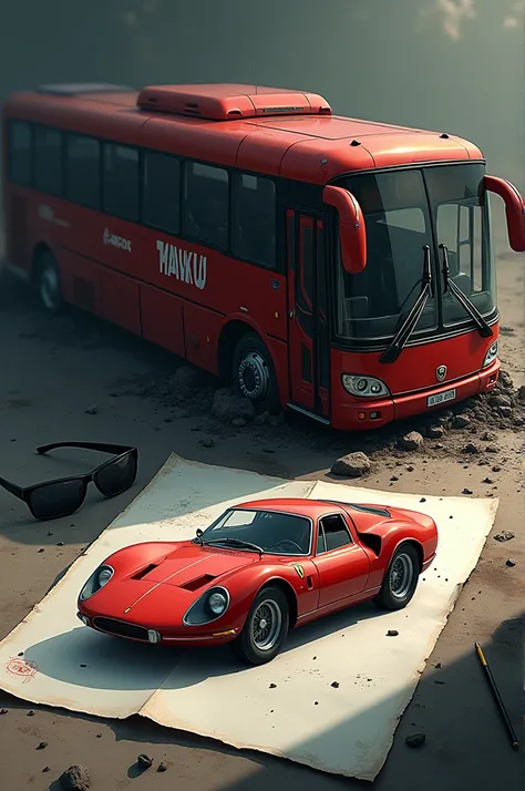 Marco Polo Bus, annihilated rims, Ferrari drawing, dark glasses 