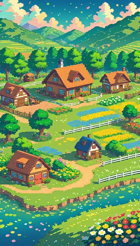 ultrawide landscape lofi stardew valley pixel farm star valley kawaii farm cottagecore, no people