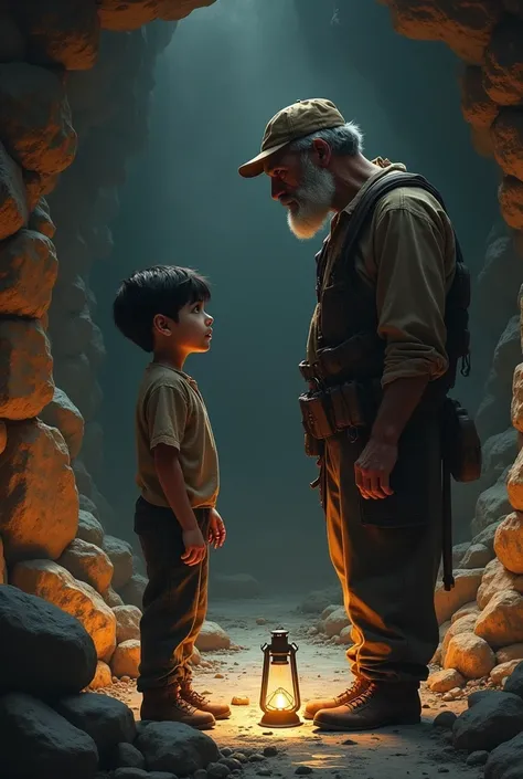 The boy Pablo talks to his father in a mine