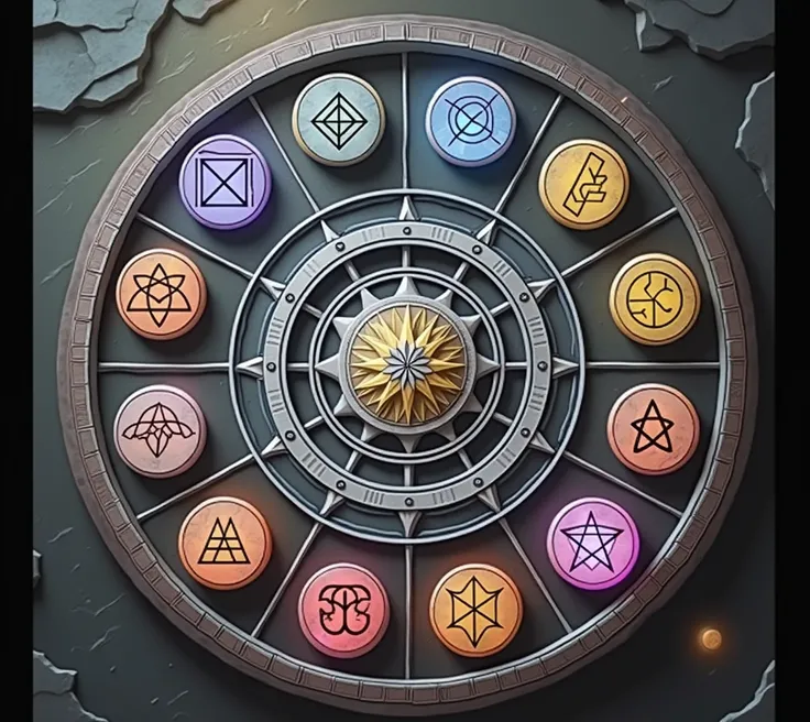 Thirteen squares with ancient mysterious symbols,