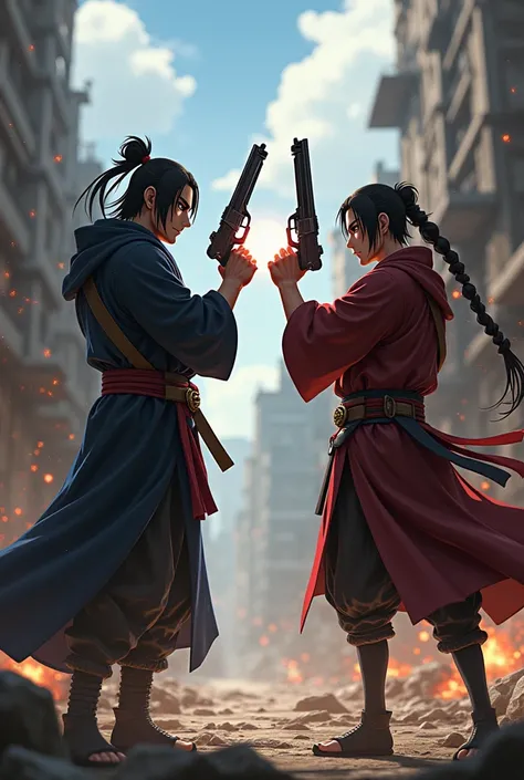 Madara and hashirama in freefire holding guns for battle