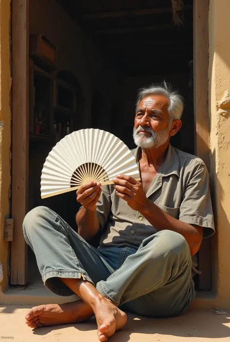 Mexican man resting with a white fan 