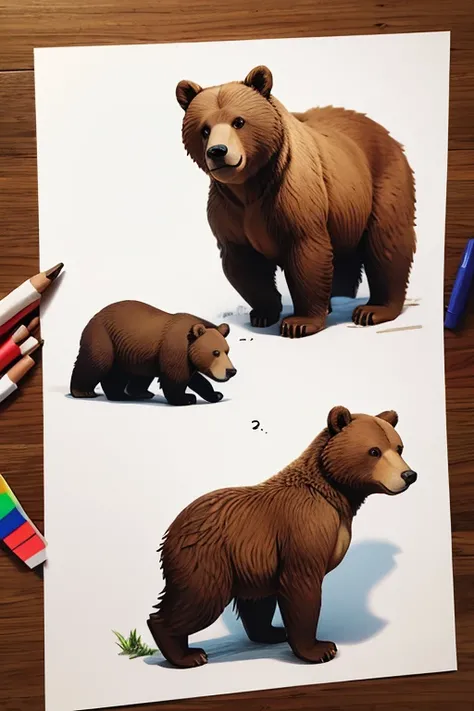 A picture of a brown bear drawn by a six-year-old child,