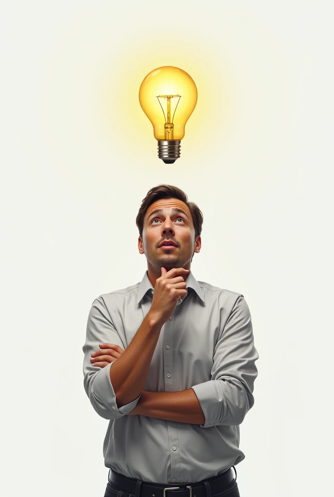 Person on white background with a light bulb idea