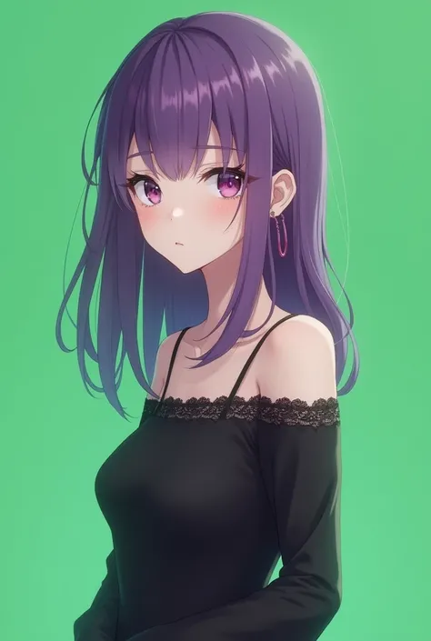 (8k, RAW photo, best quality, masterpiece: 1.2,1 girl,anime), (Hairstyle details: straight, shoulder-length purple hair), (Body shape details: slender and elegant, with a slightly turned pose, graceful posture), (Facial expression details: eyes gazing soft...