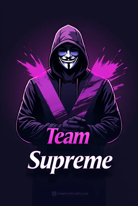 Logo with Vendetta character and Team Supreme logo in purple with black and racing stuff