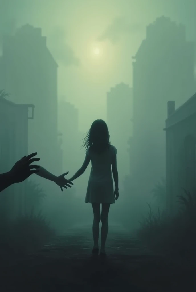 Music cover with a shadow of a girl walking away and a hand trying to catch her