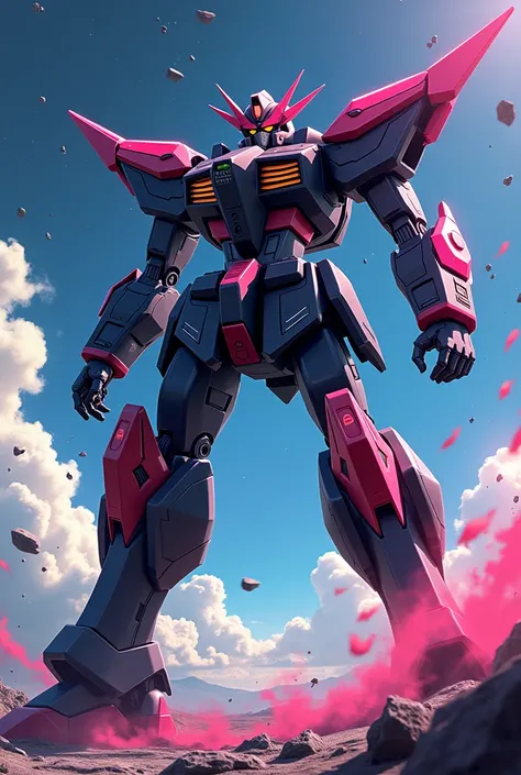 Black, Pink red color, anime, Giant Robot, fluid, Junmin, Beast, Beast, Fighting, heroic, Thin legs, Super robot full body image, Fighting with the enemy, Simple Background,universe, 