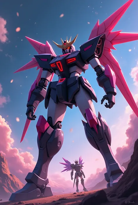 Black, Pink red color, anime, Giant Robot, fluid, Junmin, Beast, Beast, Fighting, heroic, Thin legs, Super robot full body image, Fighting with the enemy, Simple Background,universe, 