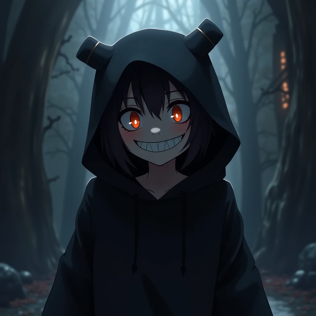 Dark Figure, cute grin, sharp teeth, anime