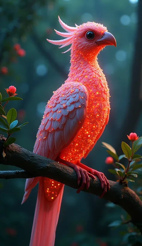 Forbes Diamond「bird on the tree」teeth、The protagonist is portrayed naturally and realistically.。, Highly detailed and photorealistic, Render the background, Photorealistic concept art, Hyperreal Rendering, Red realistic 3D rendering, Bird Society, Photorea...