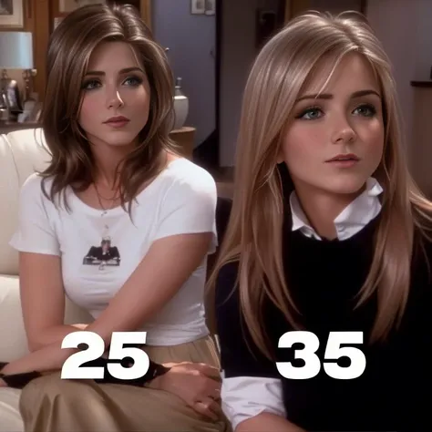 Close-up of two women, sitting on the sofa with the number 35, thin at age 25, Aniston, He is 3 , jennifer Aniston, at its beginning 3 0, She is about  , Episode of Friends, Friends 9 0 with sitcom, she is about 30 years old, she is about 30 years old