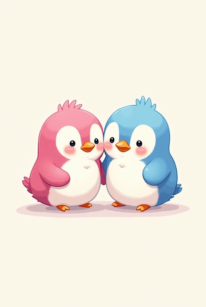 An illustration of two very baby penguins, one fuchsia pink and the other light blue, the same size. 