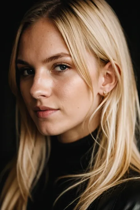 super cute blond woman in a dark theme