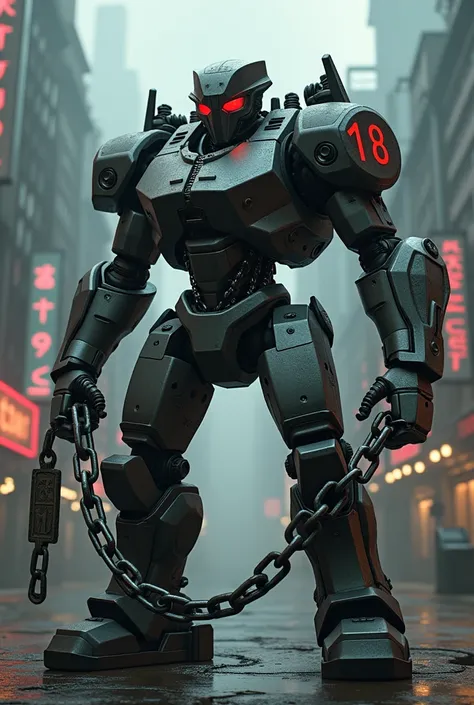 Gangster robot with a chain with the number 18