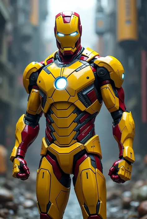 iron man with wearing X-Men  yellow suit 
