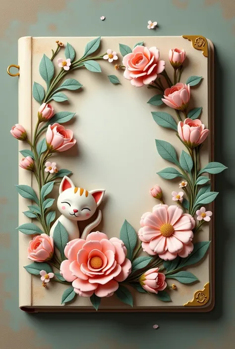 Vintage diary with 3D small flowers and cat design