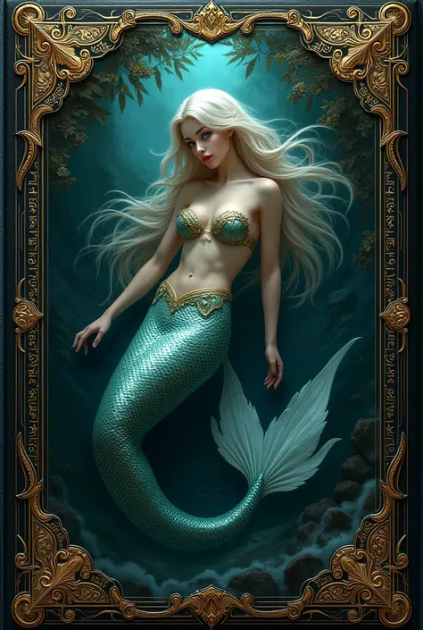 make a cover for a grimoire, a mermaid