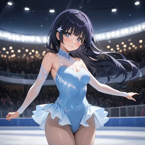 ((Highest quality)), ((masterpiece)), (detailed), （Perfect Face）、The woman is Reika Aoki with semi-long hair、A woman is wearing a figure skating costume on an ice rink