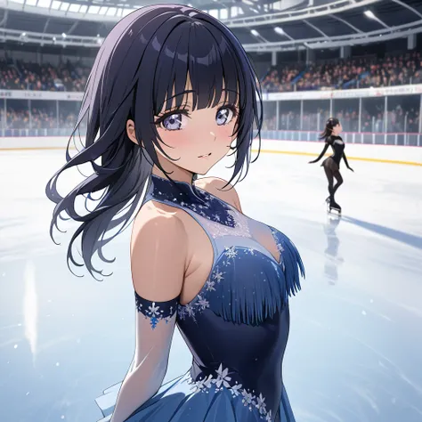 ((Highest quality)), ((masterpiece)), (detailed), （Perfect Face）、The woman is Reika Aoki with semi-long hair、A woman is wearing a figure skating costume on an ice rink