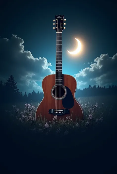 Moonlight Melodies Youtube realistic logo with Guitar