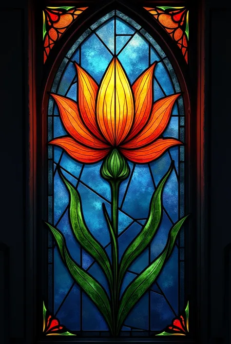 Simple stained glass painting flower gothic style 