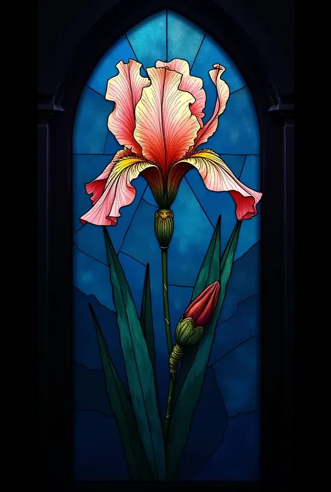 A flower in a gothic style stained glass painting ( very simple)