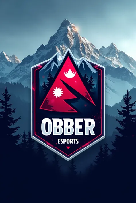 Creat a gaming esports logo for obber esport  like nepal falg and aslo add color like nepal flag and add OBBER ESPORTS and add overlay as mountain