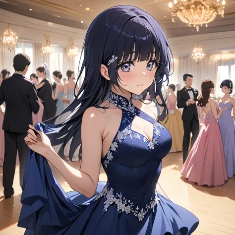 ((Highest quality)), ((masterpiece)), (detailed), （Perfect Face）、The woman is Reika Aoki with semi-long hair、A woman is wearing a ballroom dance costume at a ballroom