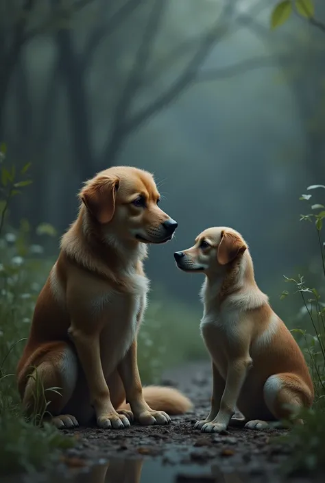 One dog is crying and told his story to other dog