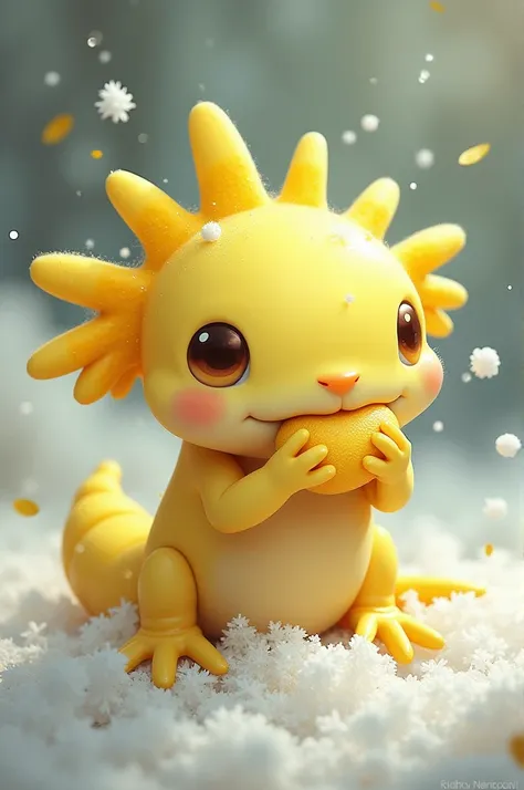 Axolotl eating lemon snow 