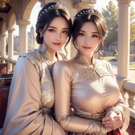 1girl, beautiful young woman, royal bride outfit, detailed face, alluring eyes, full lips, outdoor setting, selfie, soft lighting, warm colors, (best quality,4k,8k,highres,masterpiece:1.2),ultra-detailed,(realistic,photorealistic,photo-realistic:1.37),cine...