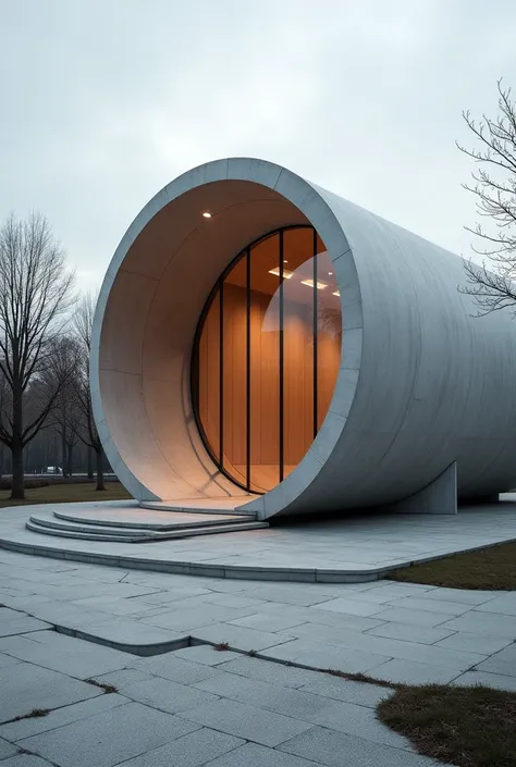 Tadao style circular theater facade
