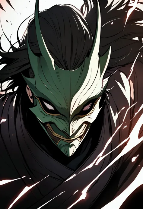 Mask, green mask, detailed mask, half face mask, samurai mask, no background,