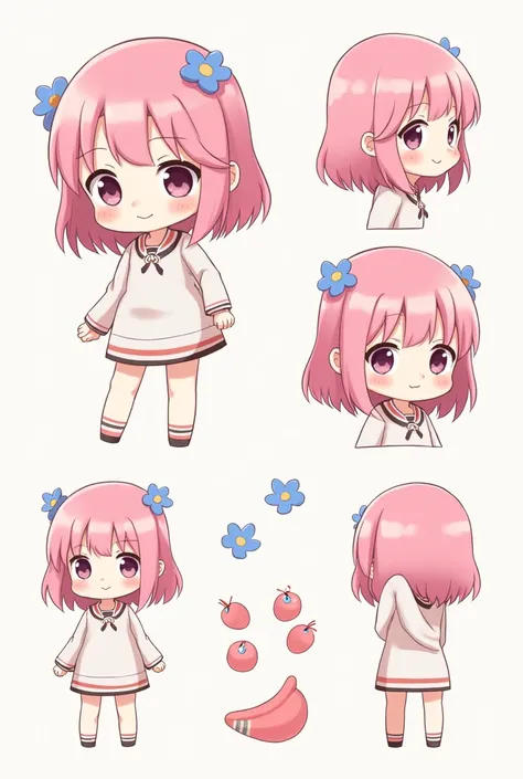 cute anime girl character model sheet, simple
