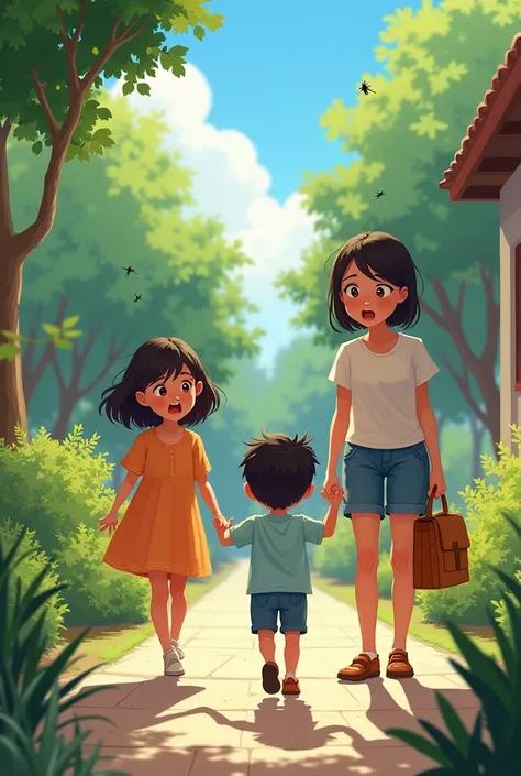 give me a picture of the story below:
Alkisah garden in a happy family there is a pair of sisters who go to garden, but suddenly they came home in a hurry.
Sisak : I, please help this is urgent, little brother swallows cockroach, I!!
Mom : God, how can it ...